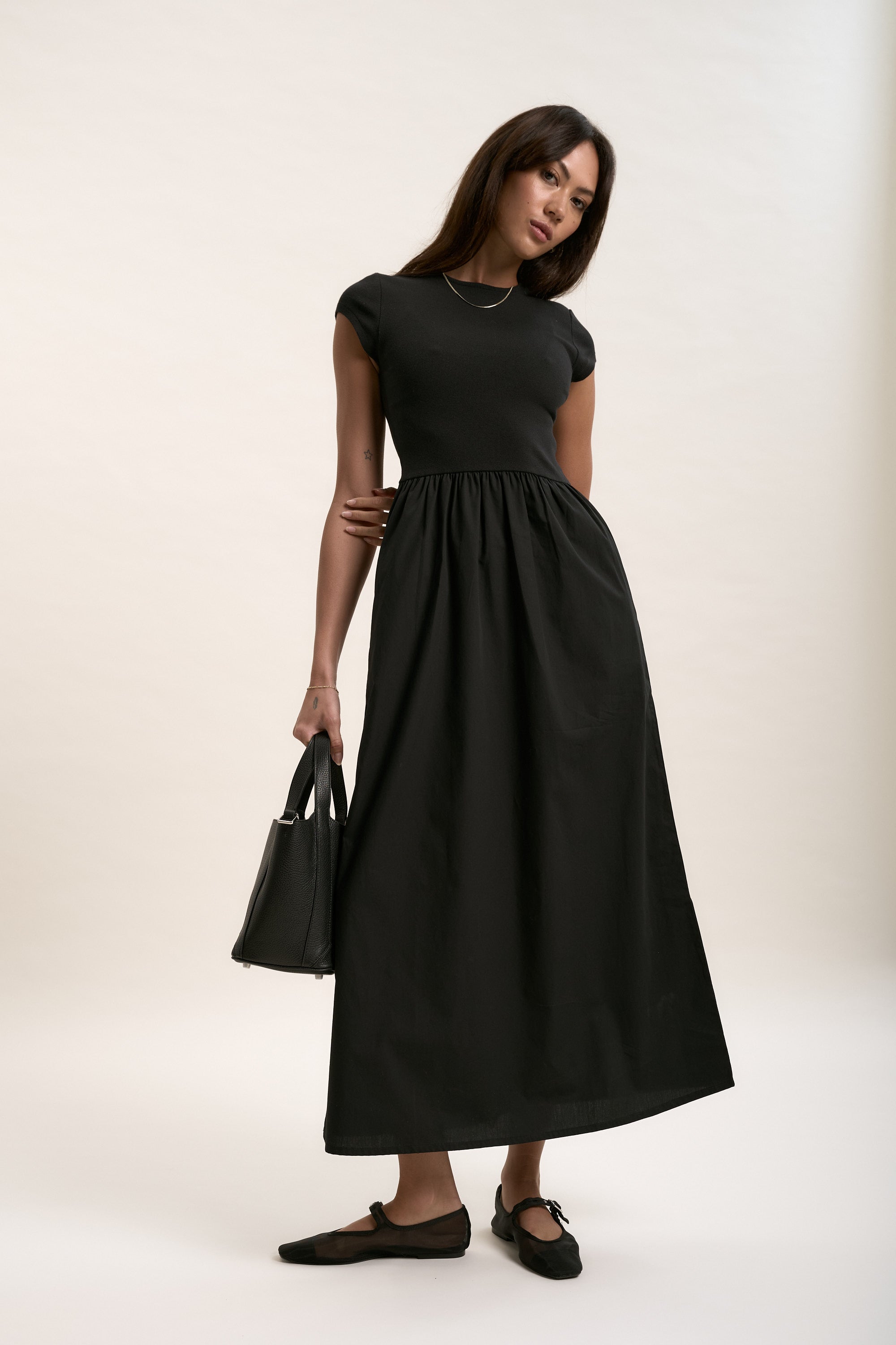 Shop The Cap Sleeve Dress (Black)