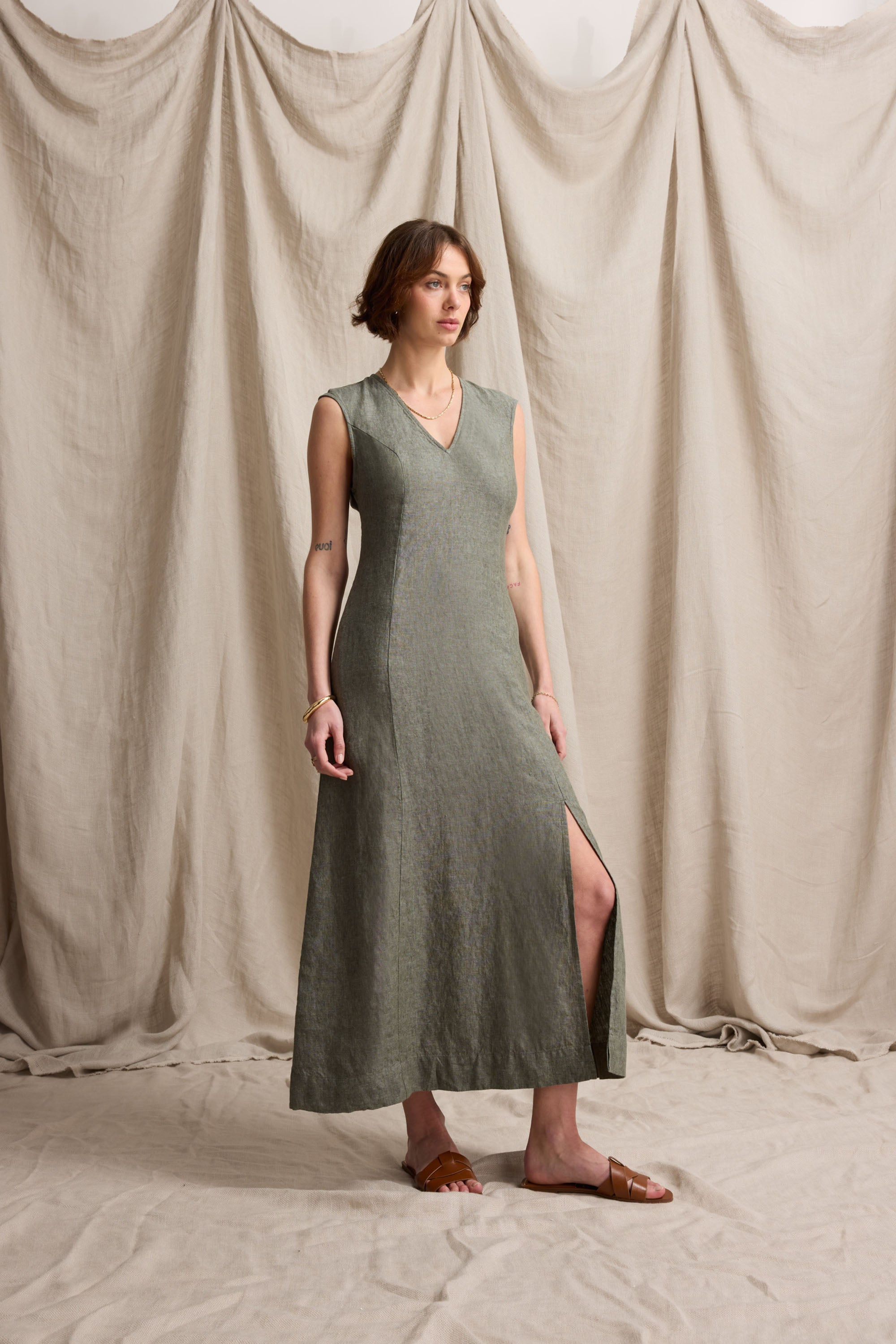 Alice V Neck Linen Dress
