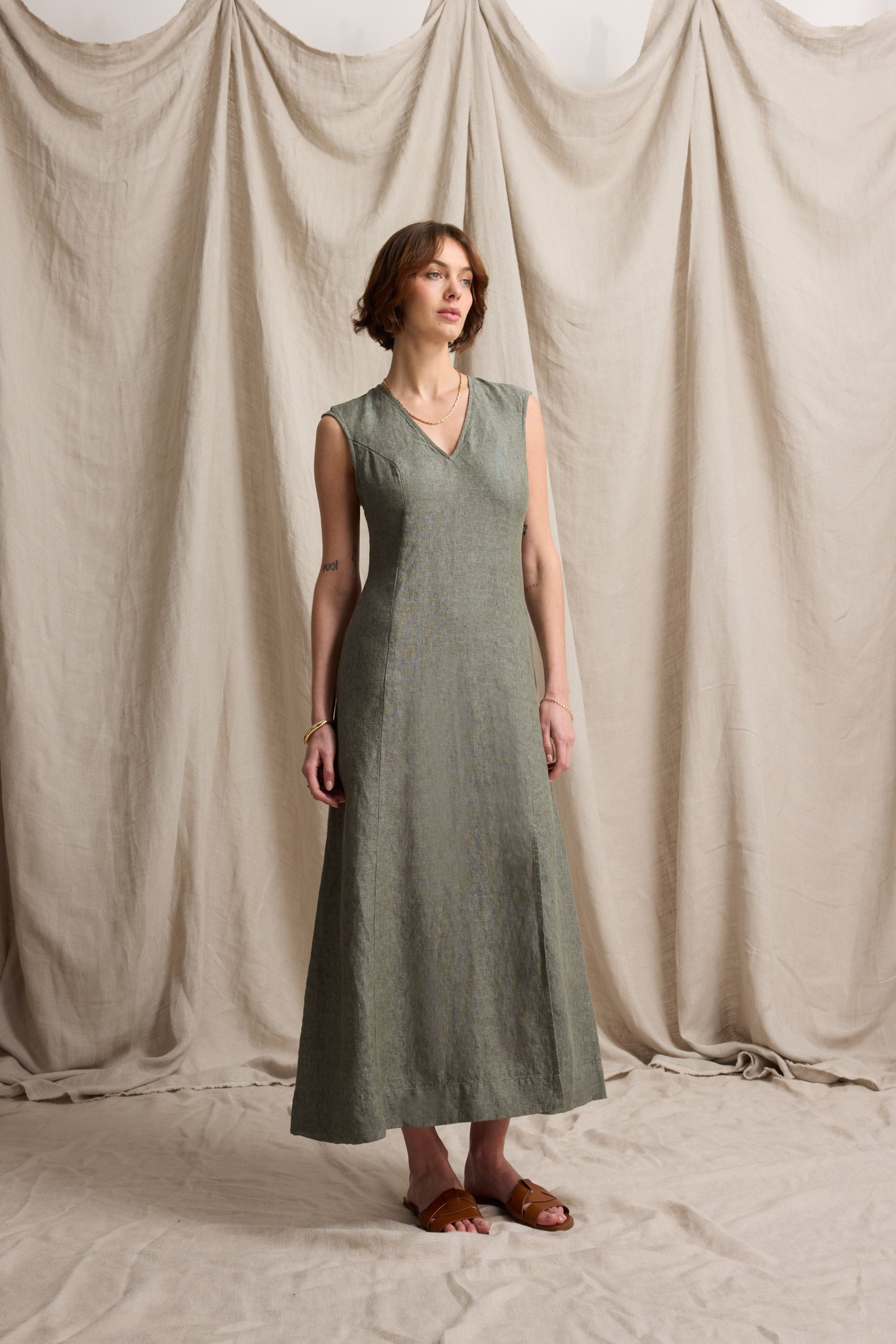 Alice V Neck Linen Dress