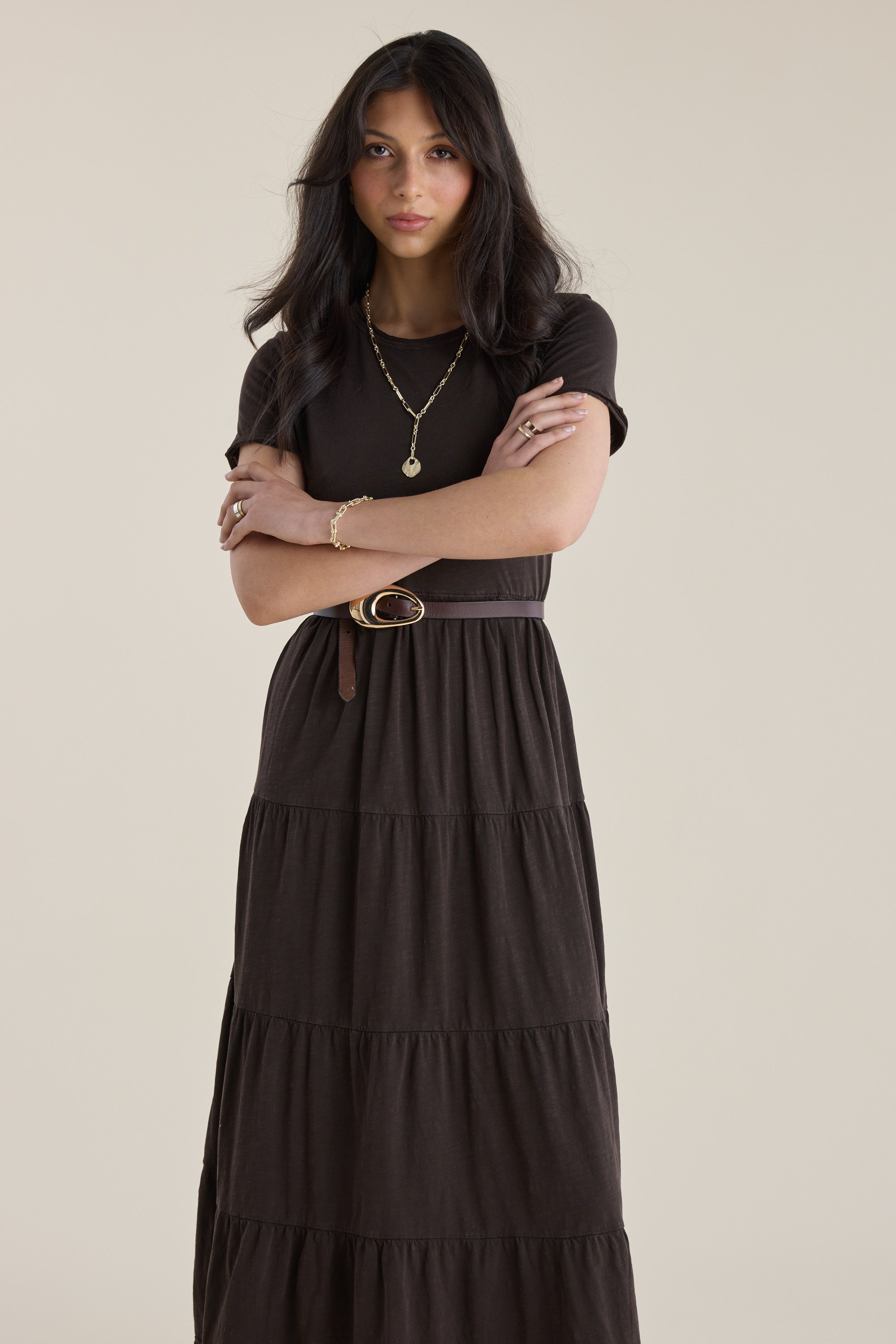jersey tiered dress Shop Elementary (Cacao) Jersey maxi dress