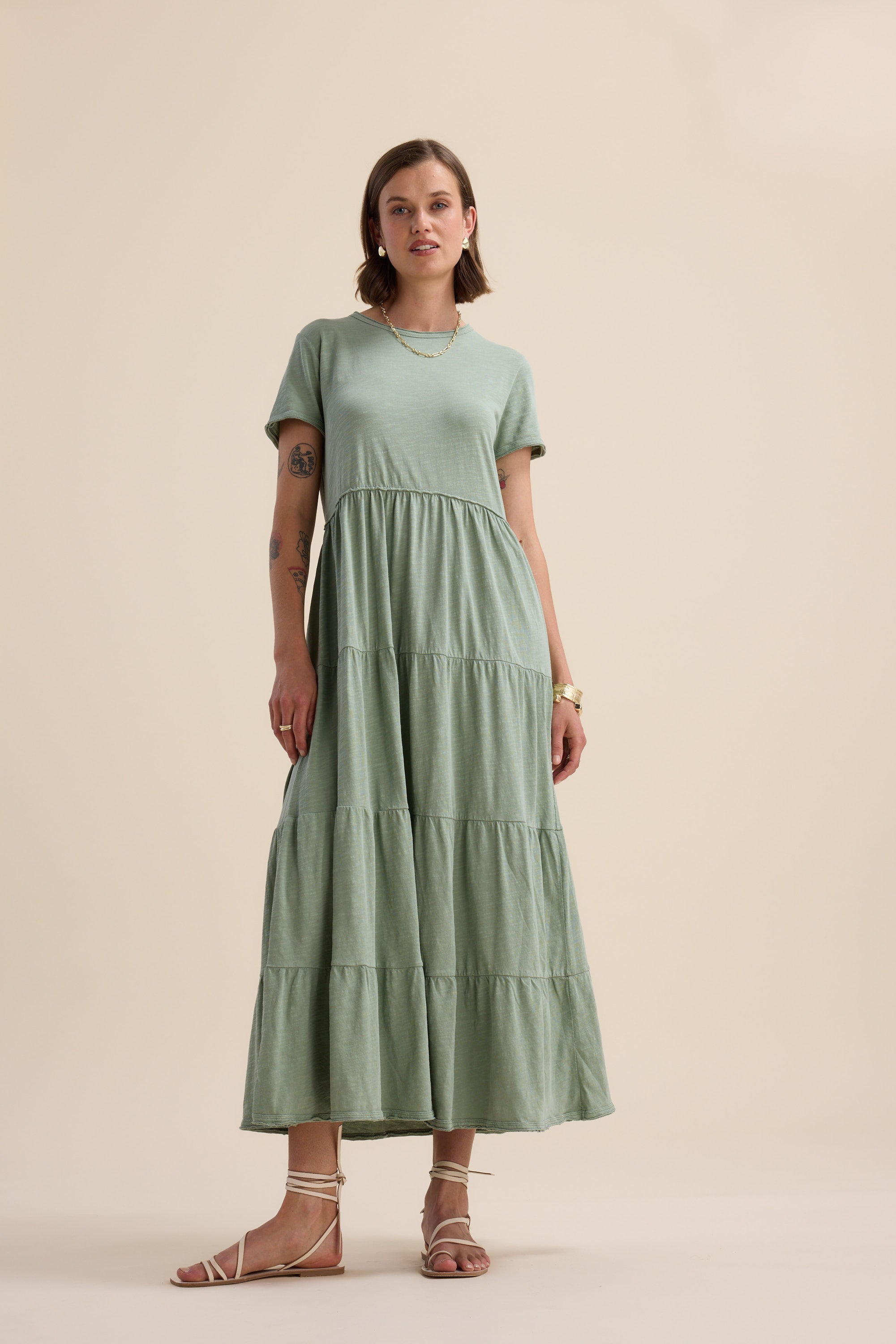 strapless open back dress Shop Elementary Jersey Tiered Dress (Washed Olive)