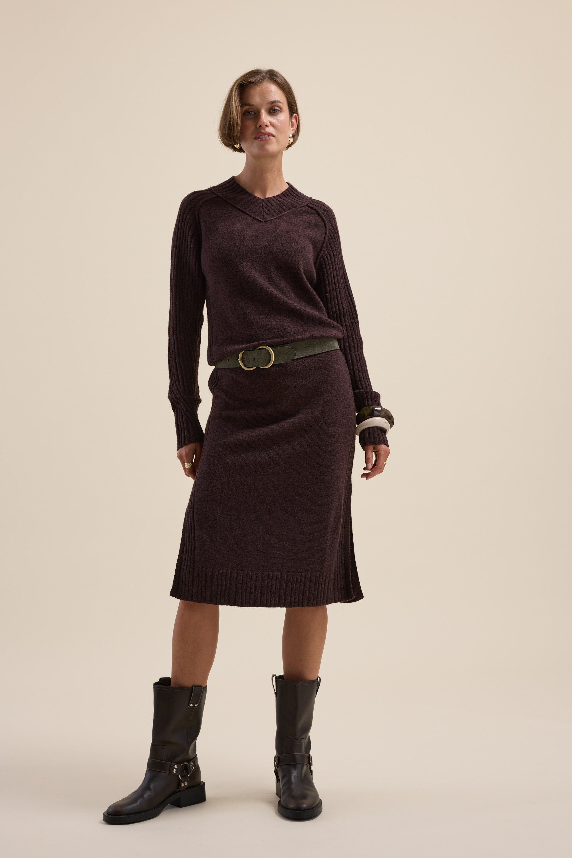 Shop Elementary Knitted Wool Blend Dress (Chocolate Chip Marle)