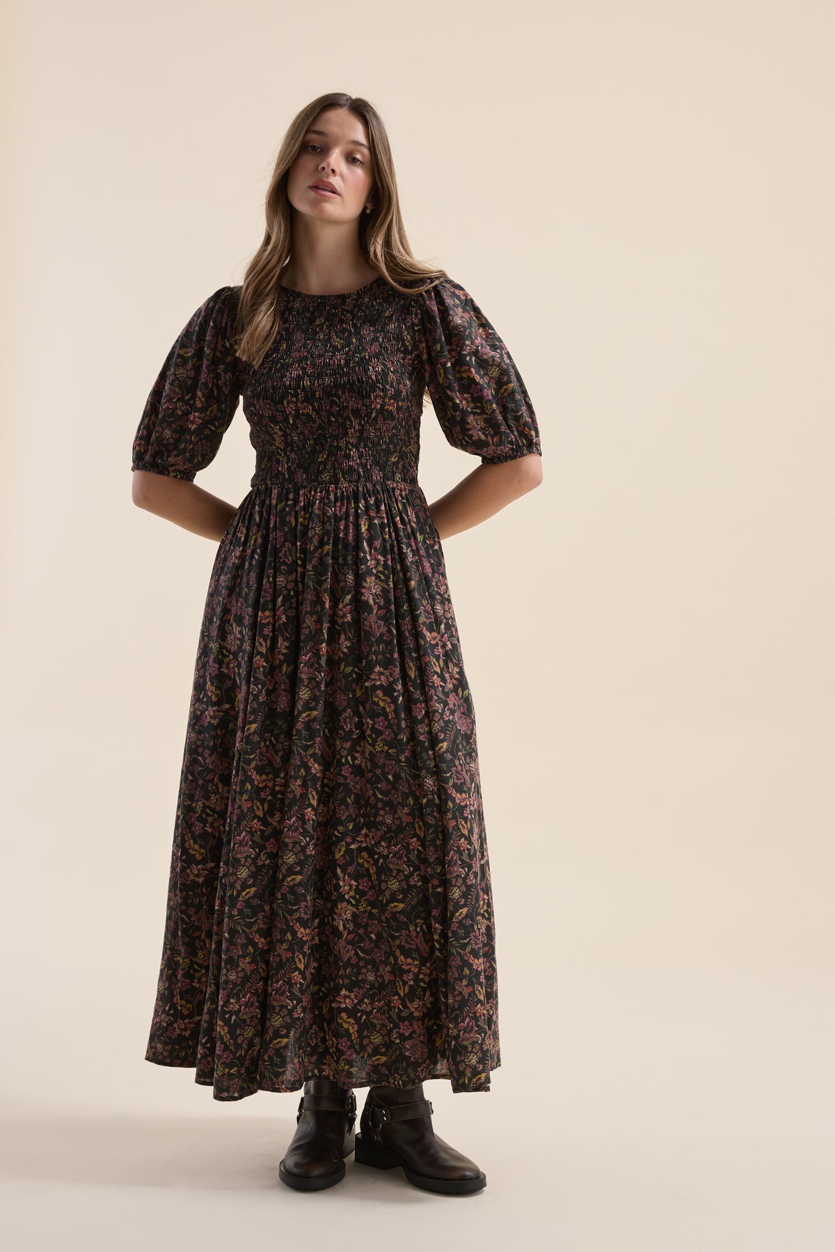 floral dress winter outfit Shop Elementary Shirred Bodice (Winter Floral) SS26 Mens Apparel Seren Vintage Floral Lace Size:(US 12-14)L SIZE CHART All measurements