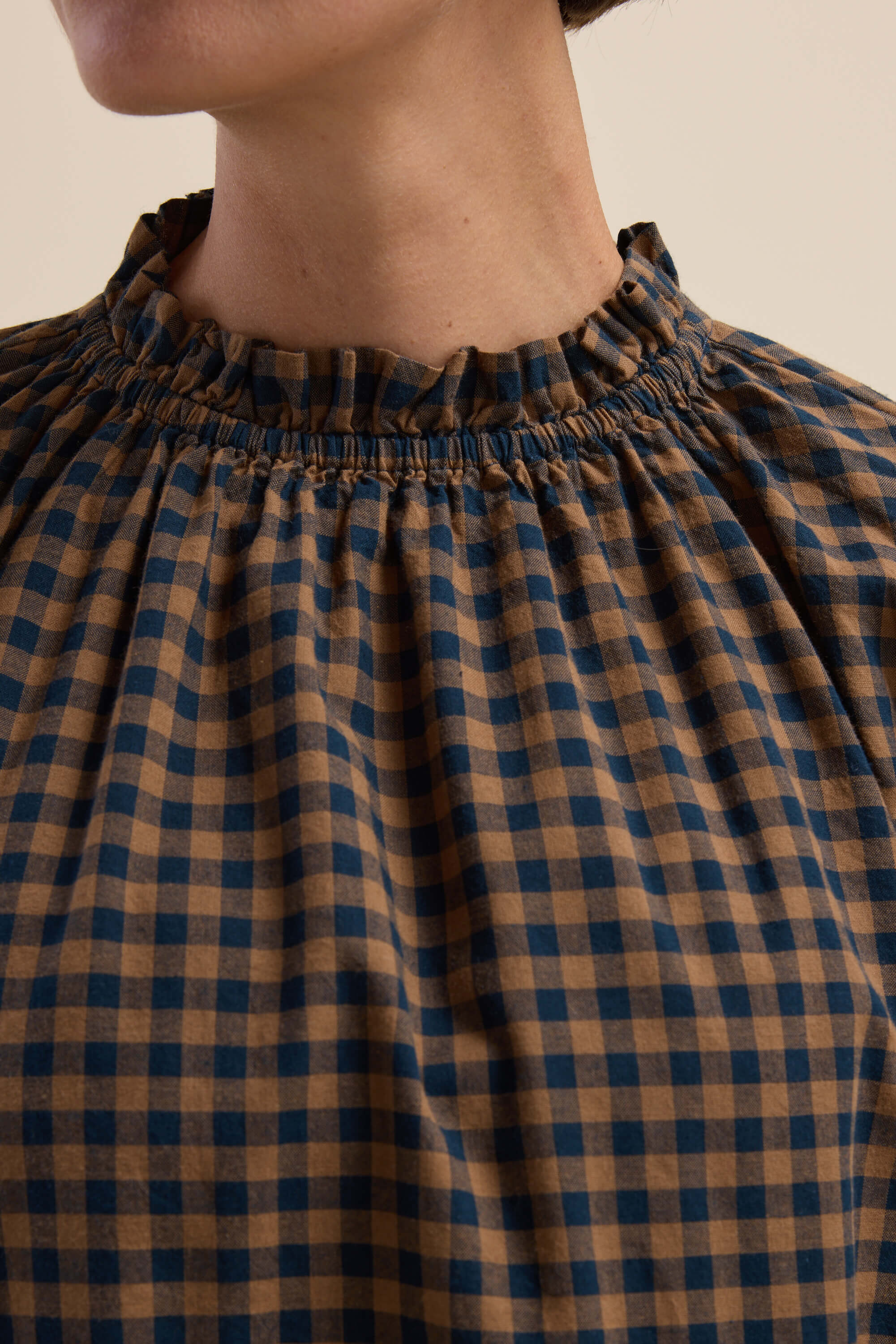 Shop The Frill Detail LS Blouse (Petrol Gingham) | Max