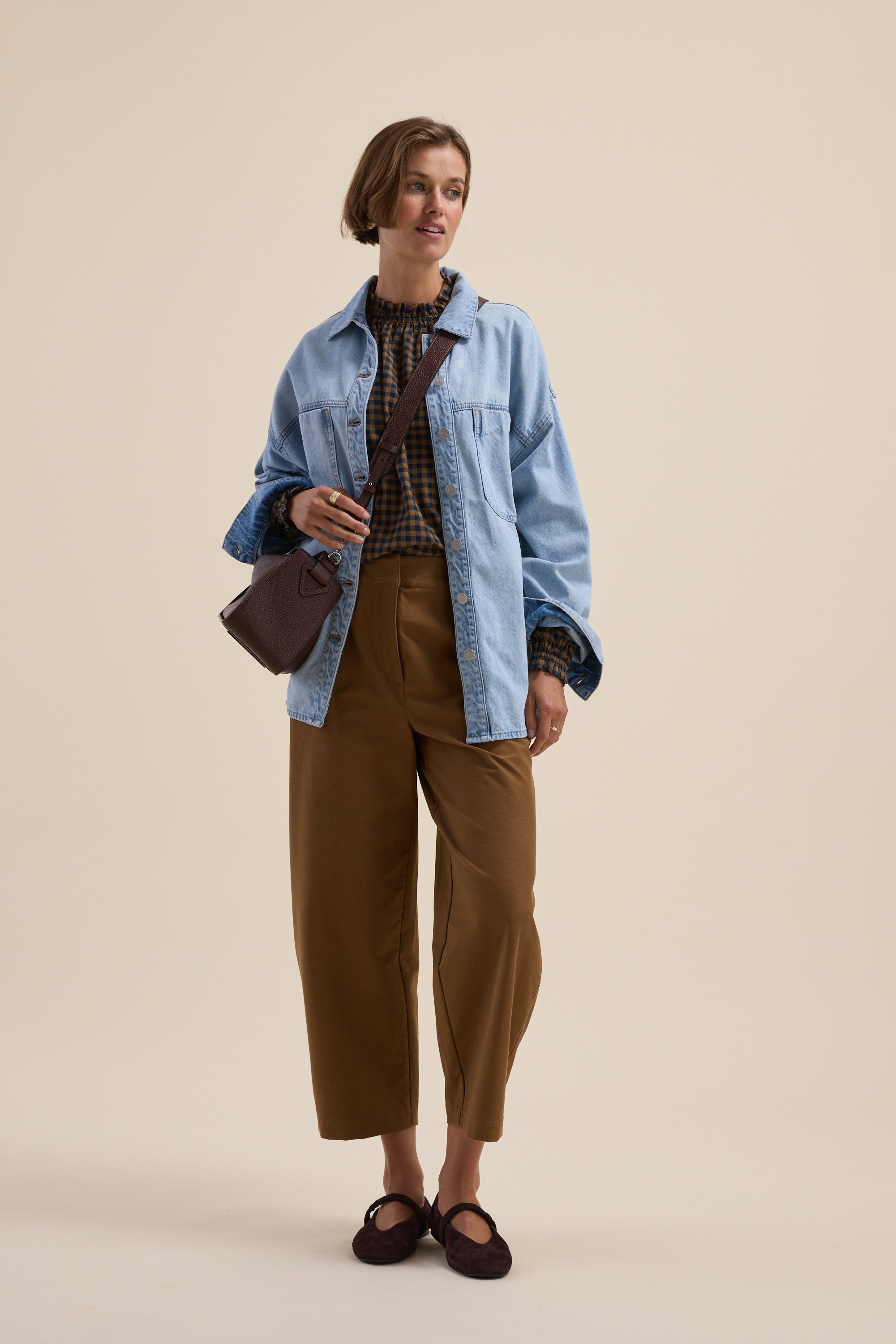 Shop The Frill Detail LS Blouse (Petrol Gingham) | Max