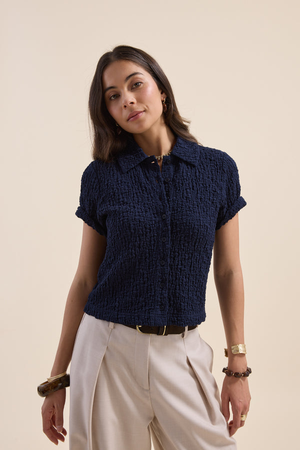The Textured Button Front Tee