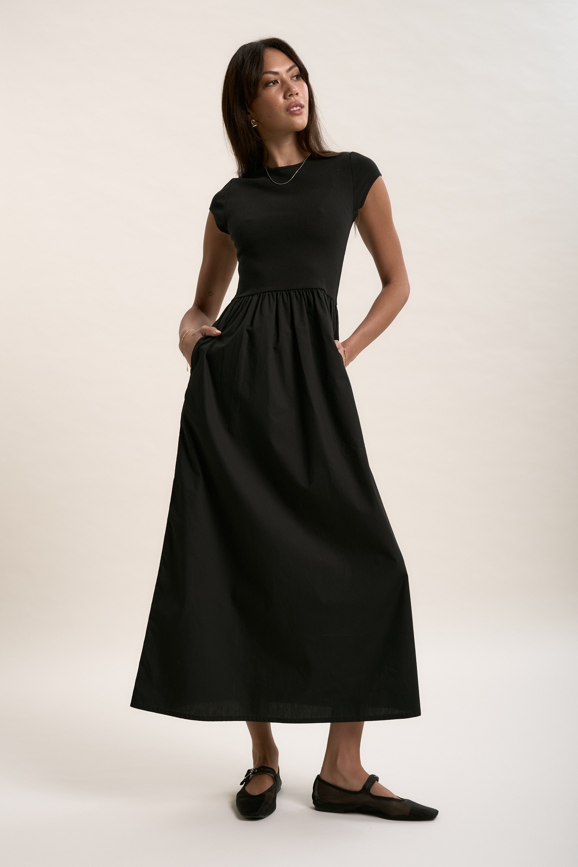 Shop The Cap Sleeve Dress (Black)
