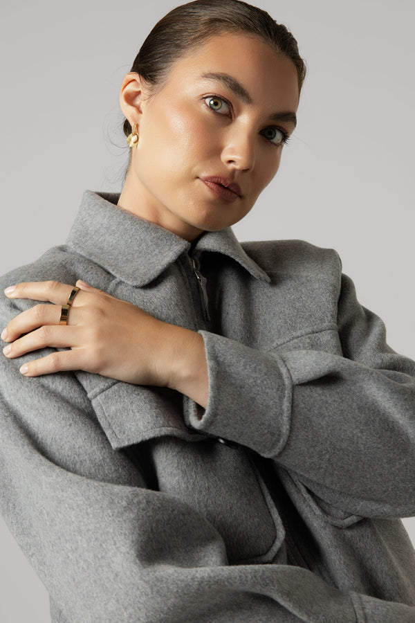 The Zip Front Wool Blend Cropped Coat