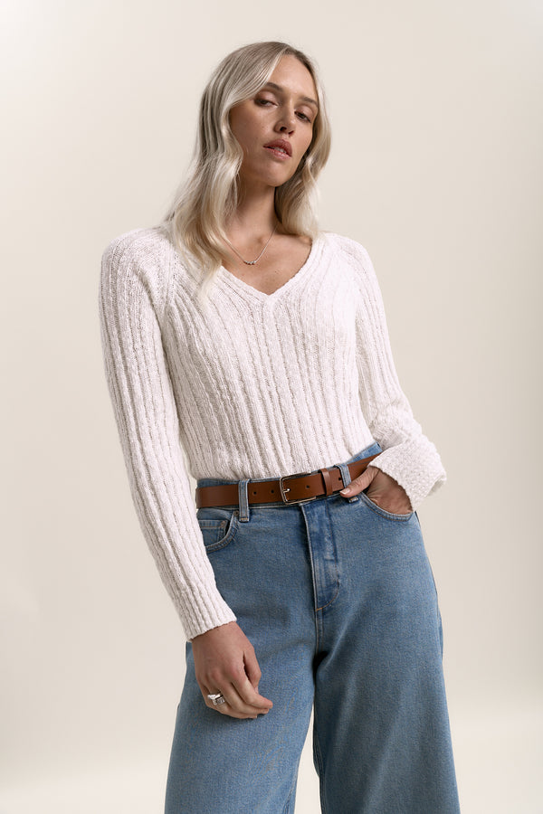 Rose Textured Knit V Top