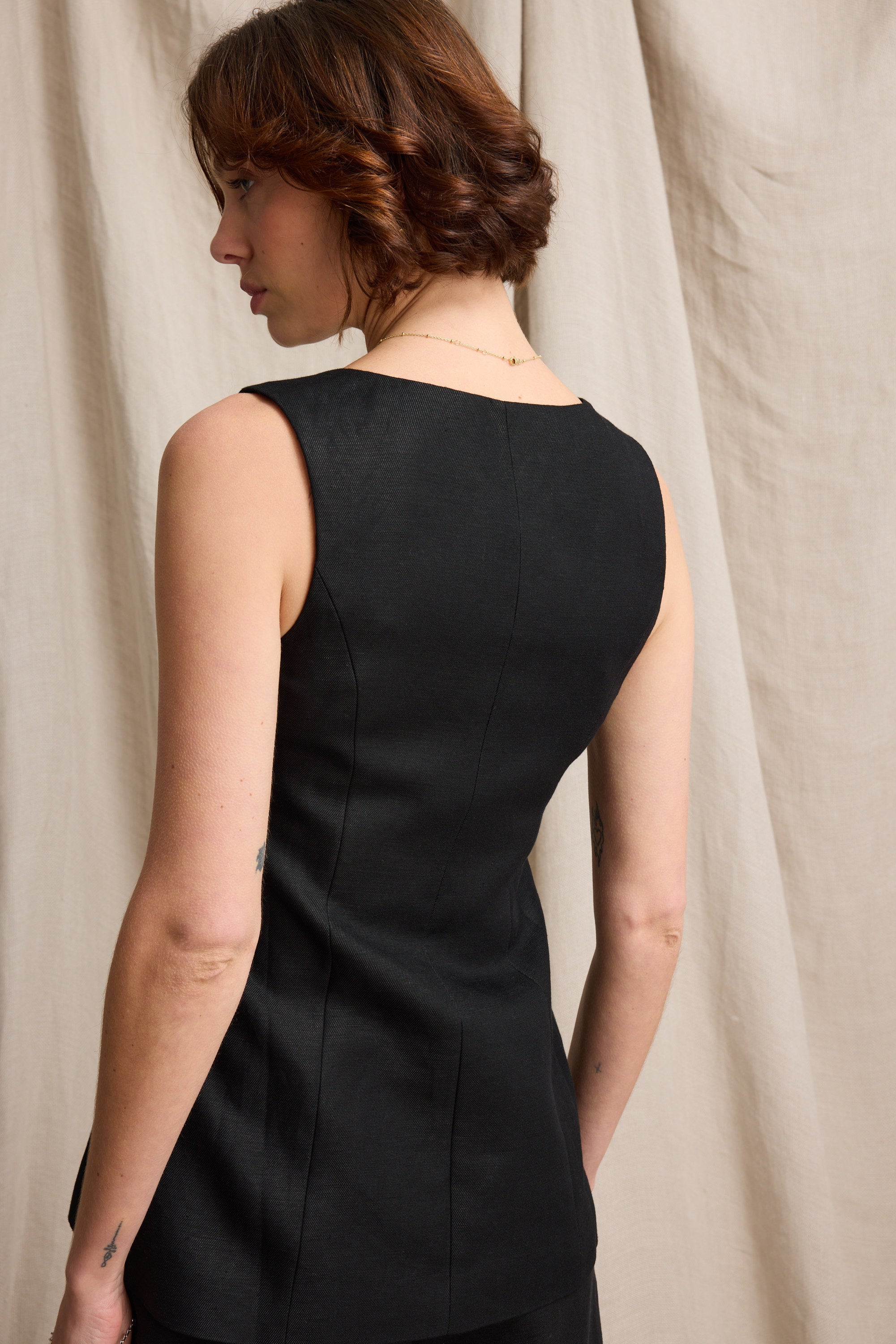 Shop The Linen Studio Vest (Black) | Max Shop The Linen Studio Vest (Black) | Max