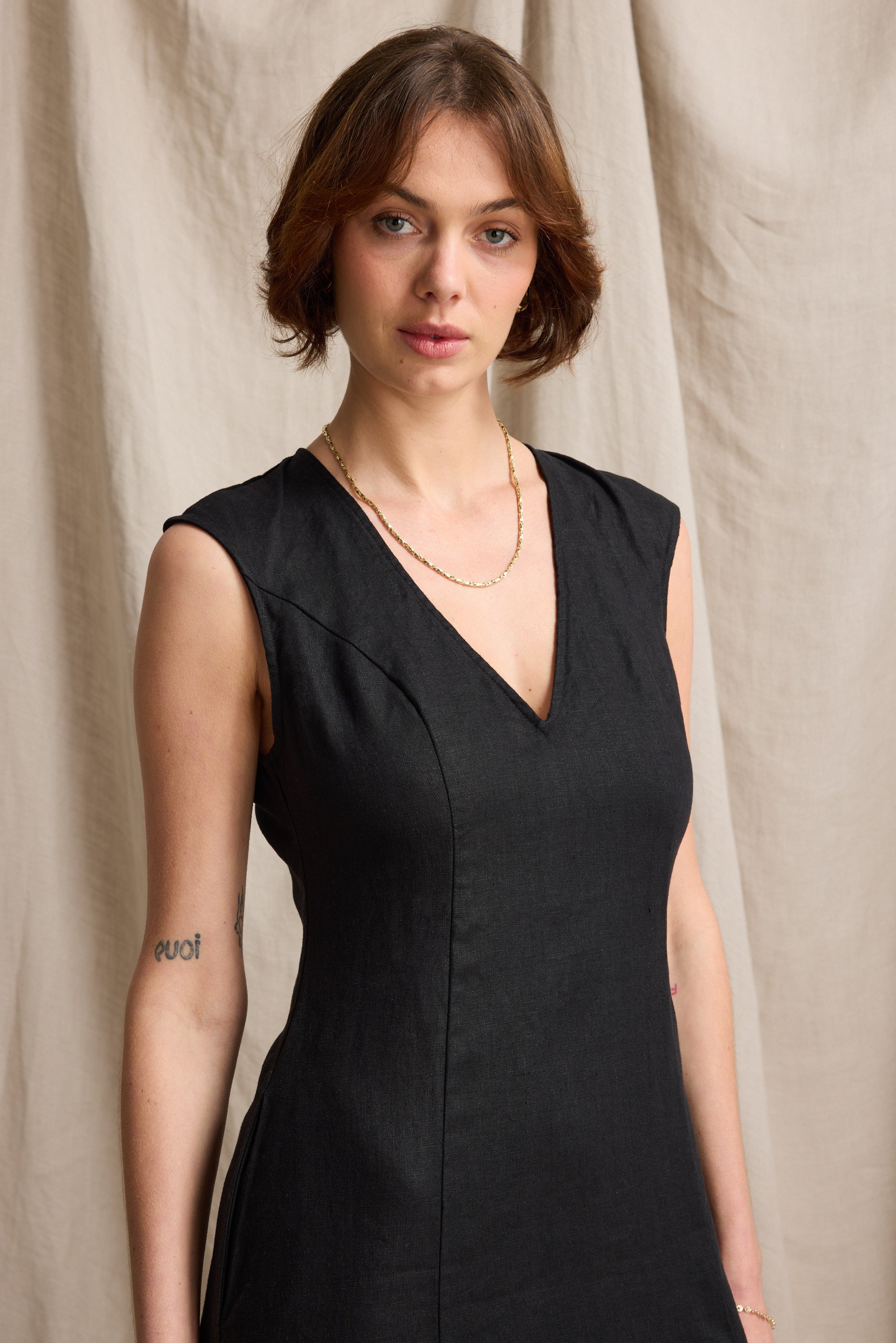 Shop Alice V Neck Linen Dress (Black) | Max Shop Alice V Neck Linen Dress (Black) | Max