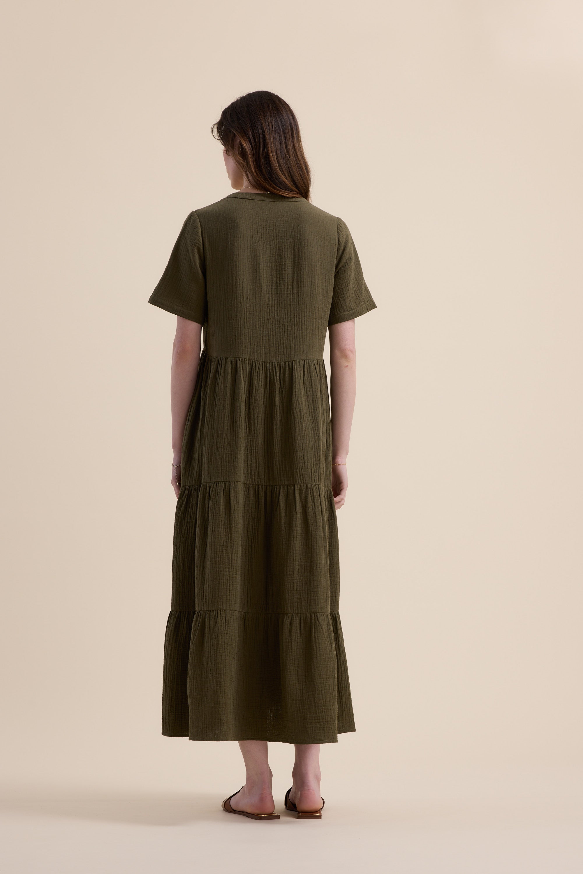 Shop Elementary Textured Tiered Dress (Summer Khaki) | Elementary Max Shop Elementary Textured Tiered Dress (Summer Khaki) | Elementary Max