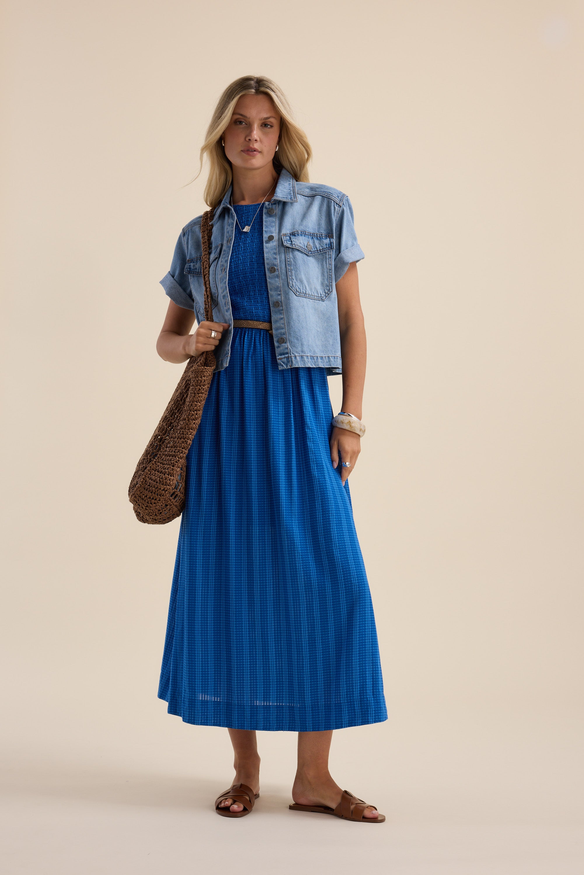 Shop Vivienne Halter Dress (Tropic Blue Stripe) | Max