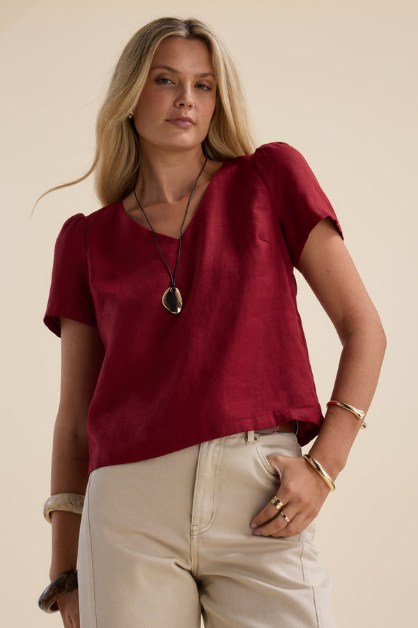 The Linen Studio V Neck Top