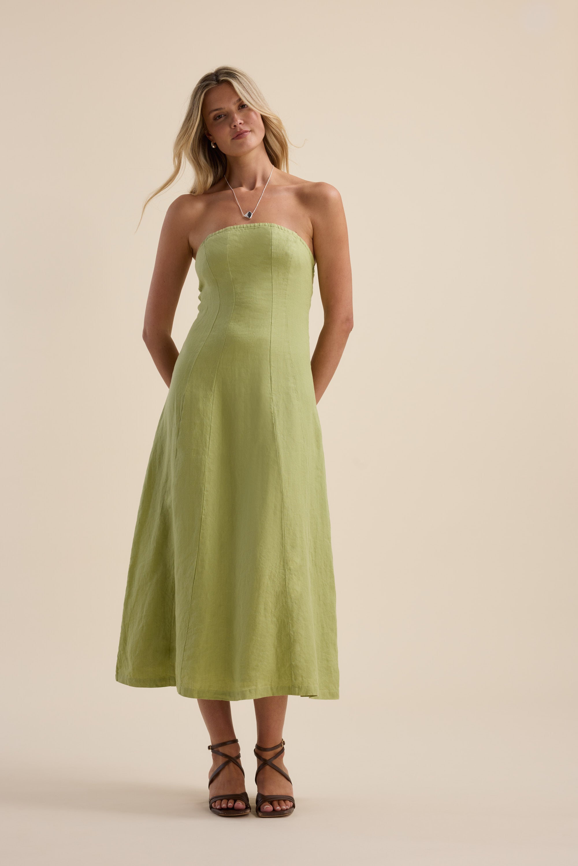 Shop The Linen Studio Strapless Dress (Apple Green)
