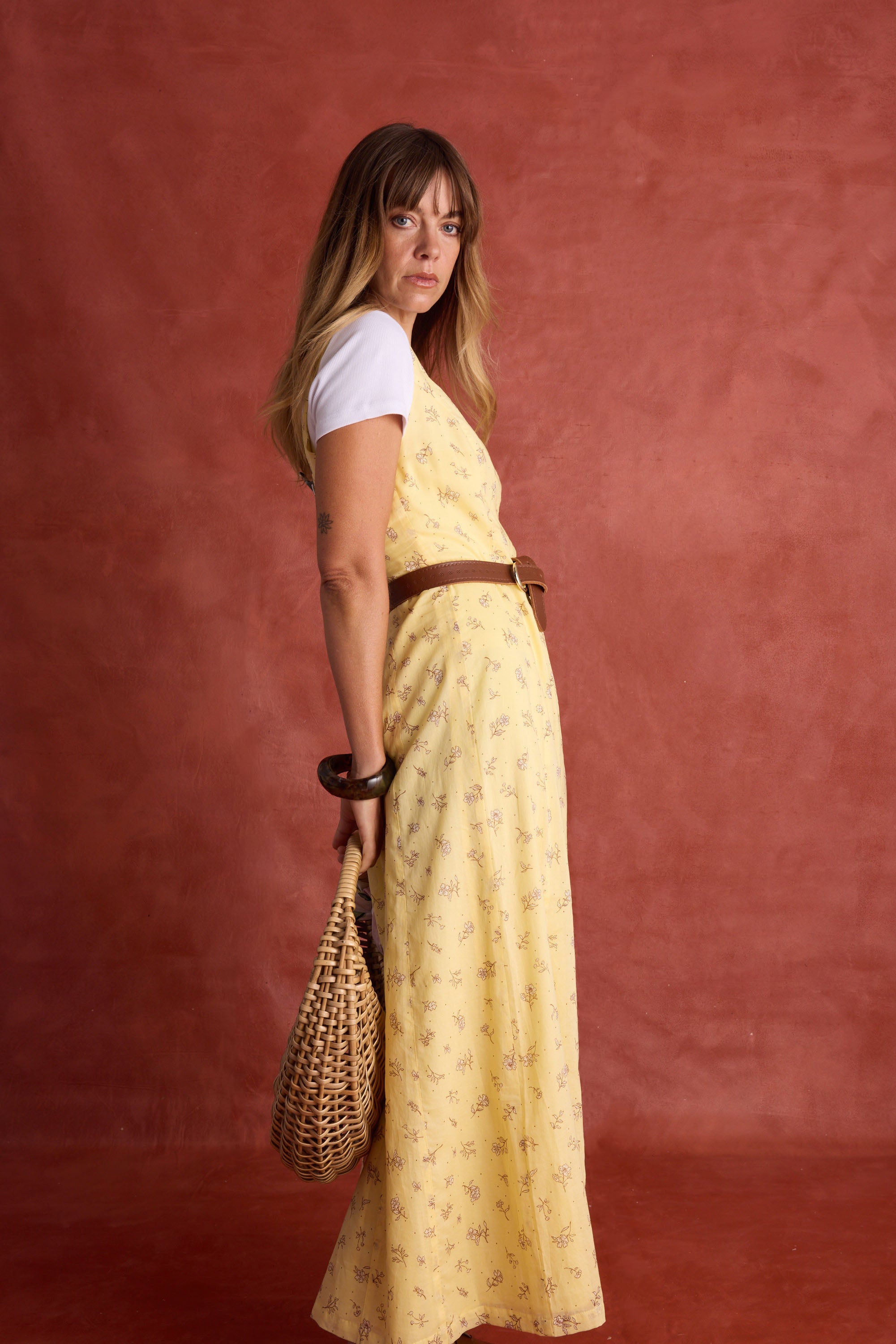 knee length dresses for ladies Shop Cece Panelled Midi Dress (Chamomile Floral)