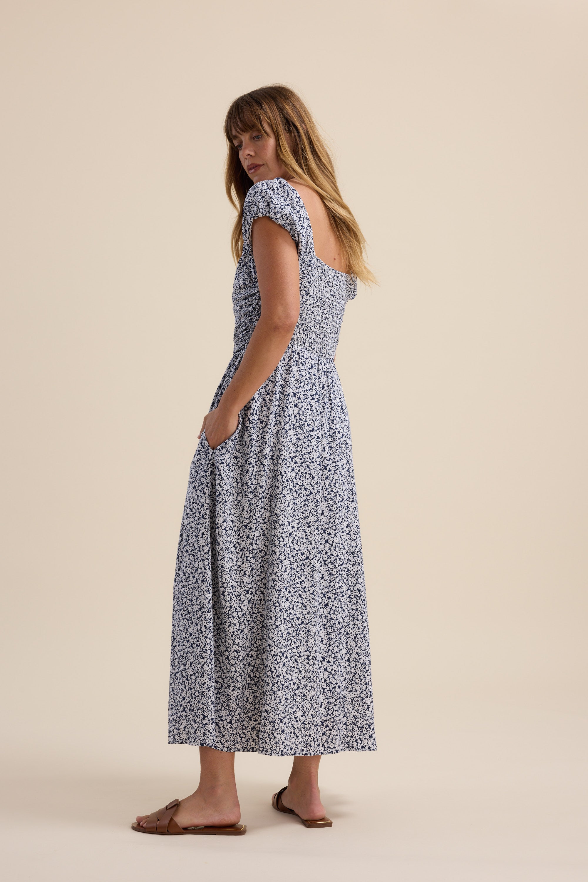 Shop Natalia Cap Sleeve Dress (Ink Ditsy) | Max Shop Natalia Cap Sleeve Dress (Ink Ditsy) | Max