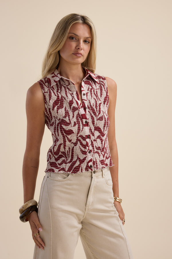 Erina Shirred Sleeveless Shirt