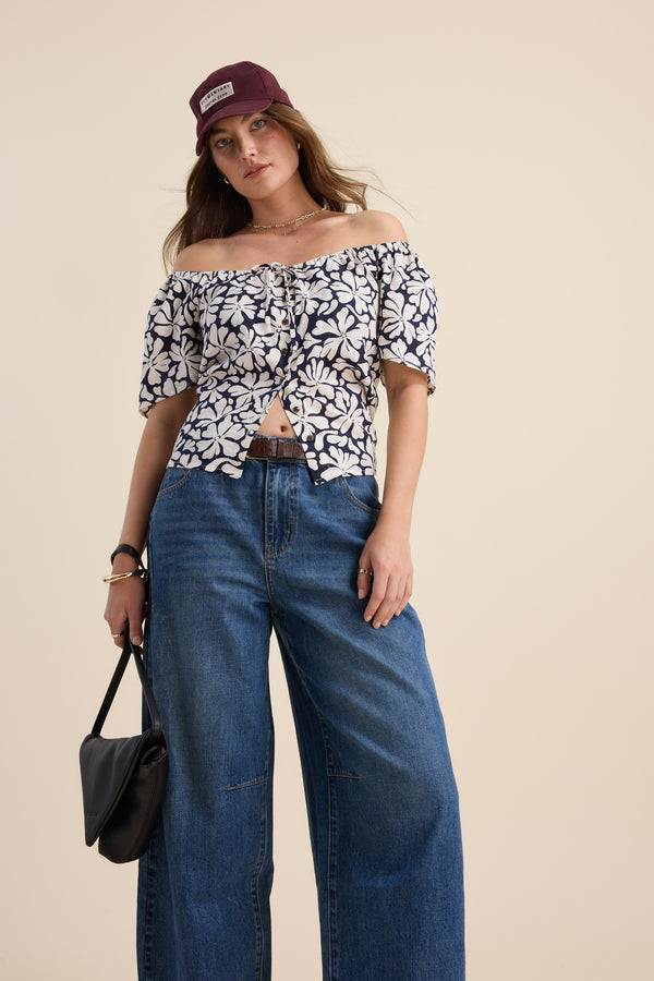 Elementary Tie Front Button Top