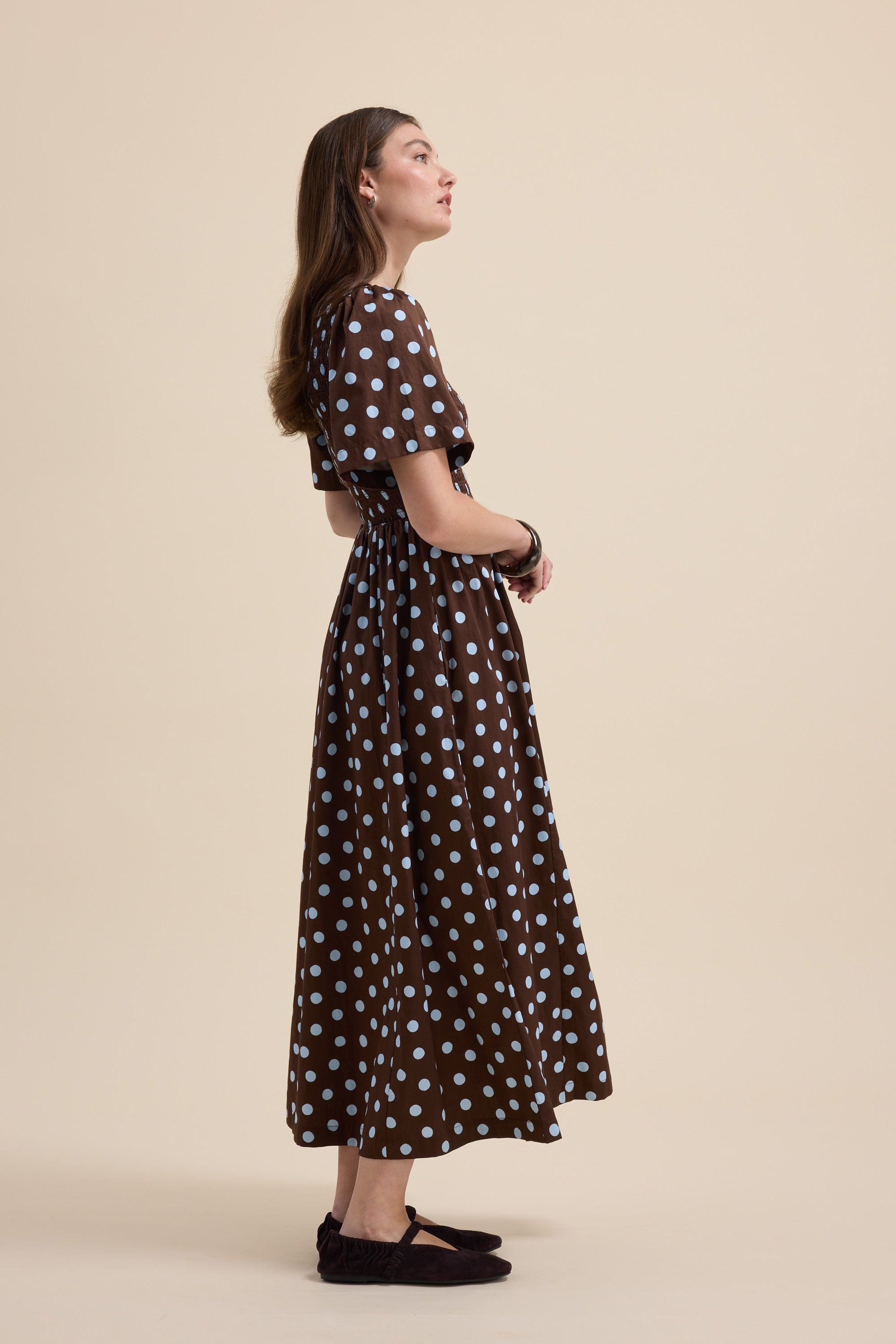 brown polka dot dress with sleeves Shop Ella Short Sleeve Dress (St Tropez Polka Dot)