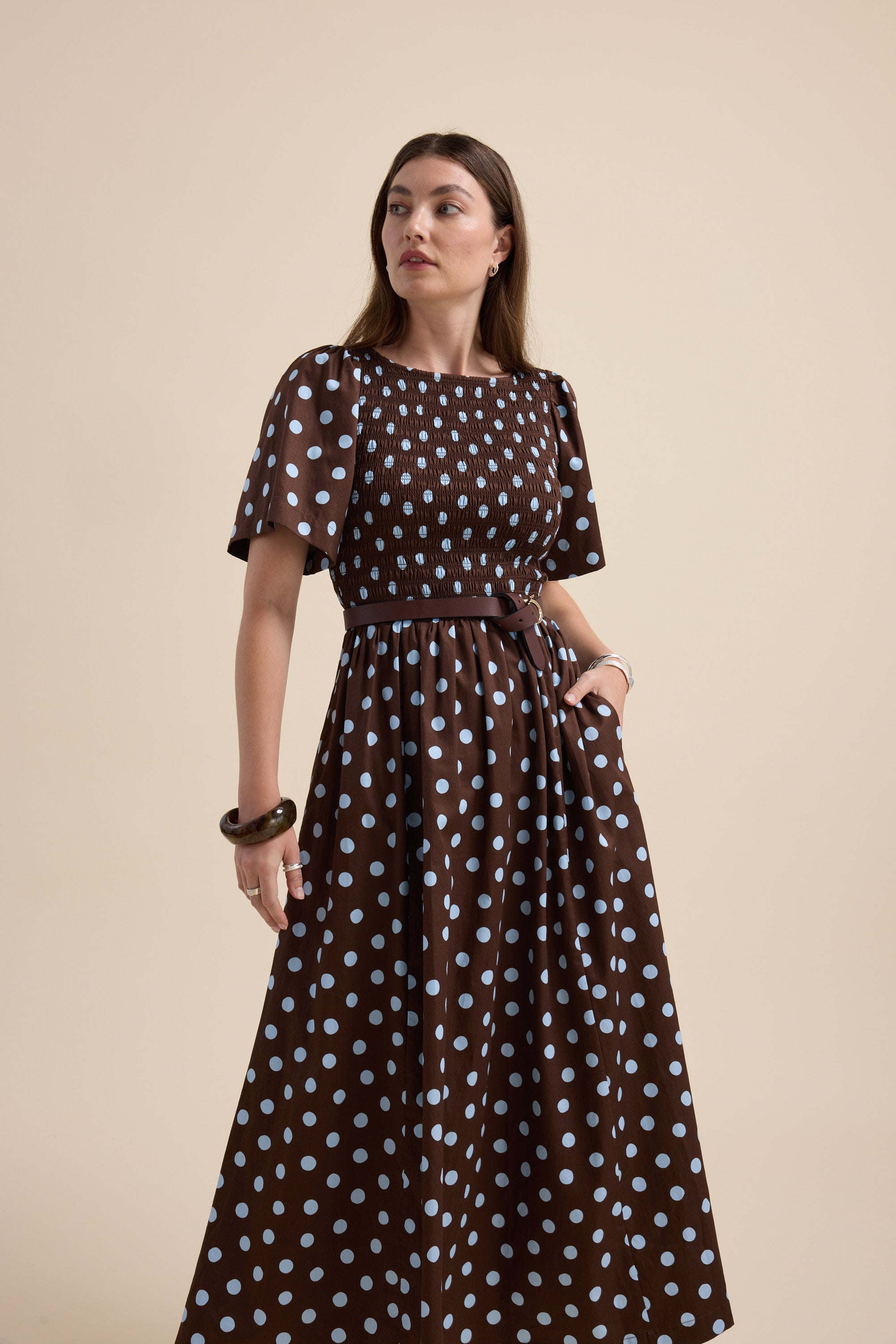 ella midi dress Shop Ella Short Sleeve Dress (St Tropez Polka Dot)