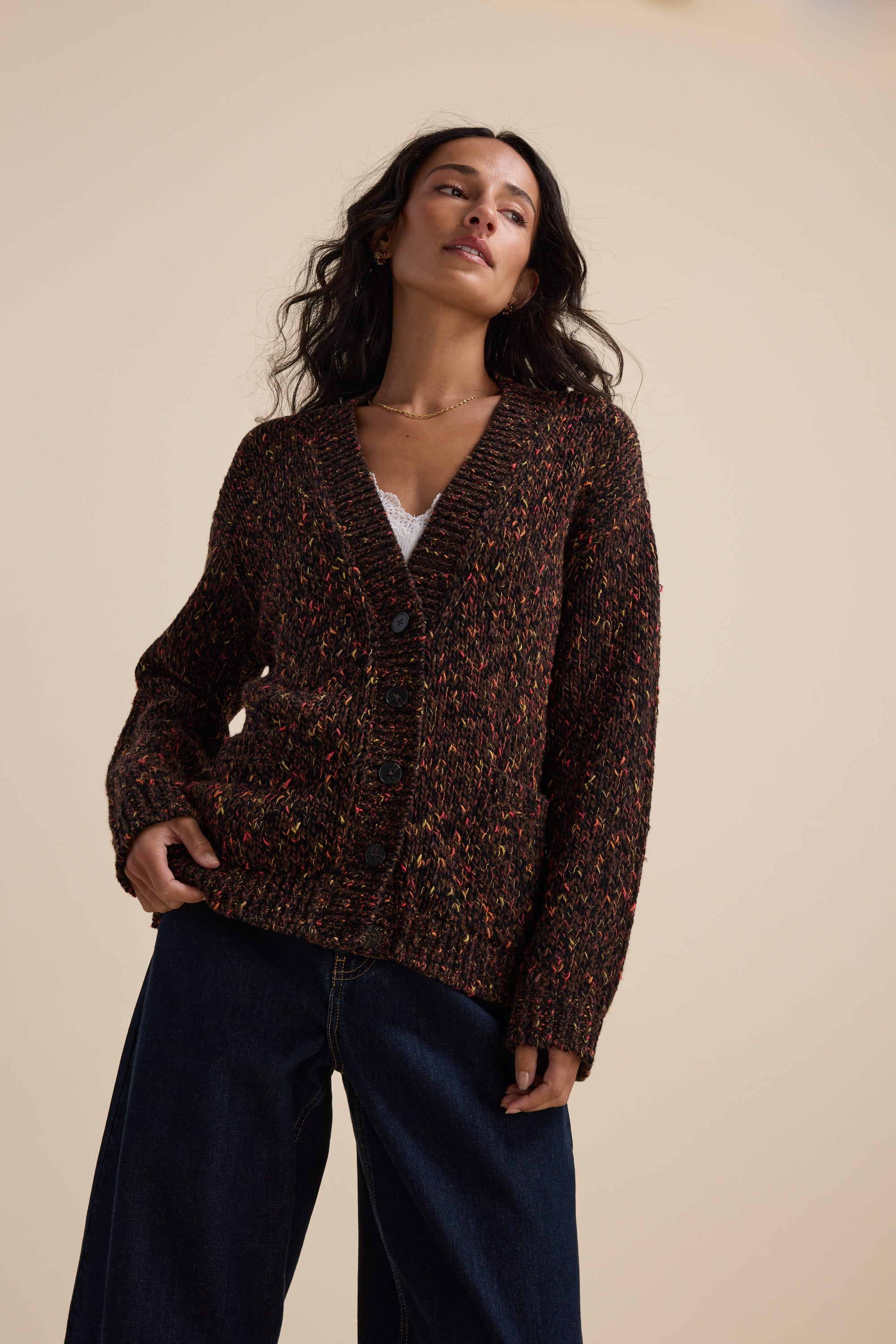 Shop Elementary Oversized Merino Blend Cardi (Dark Speckle
