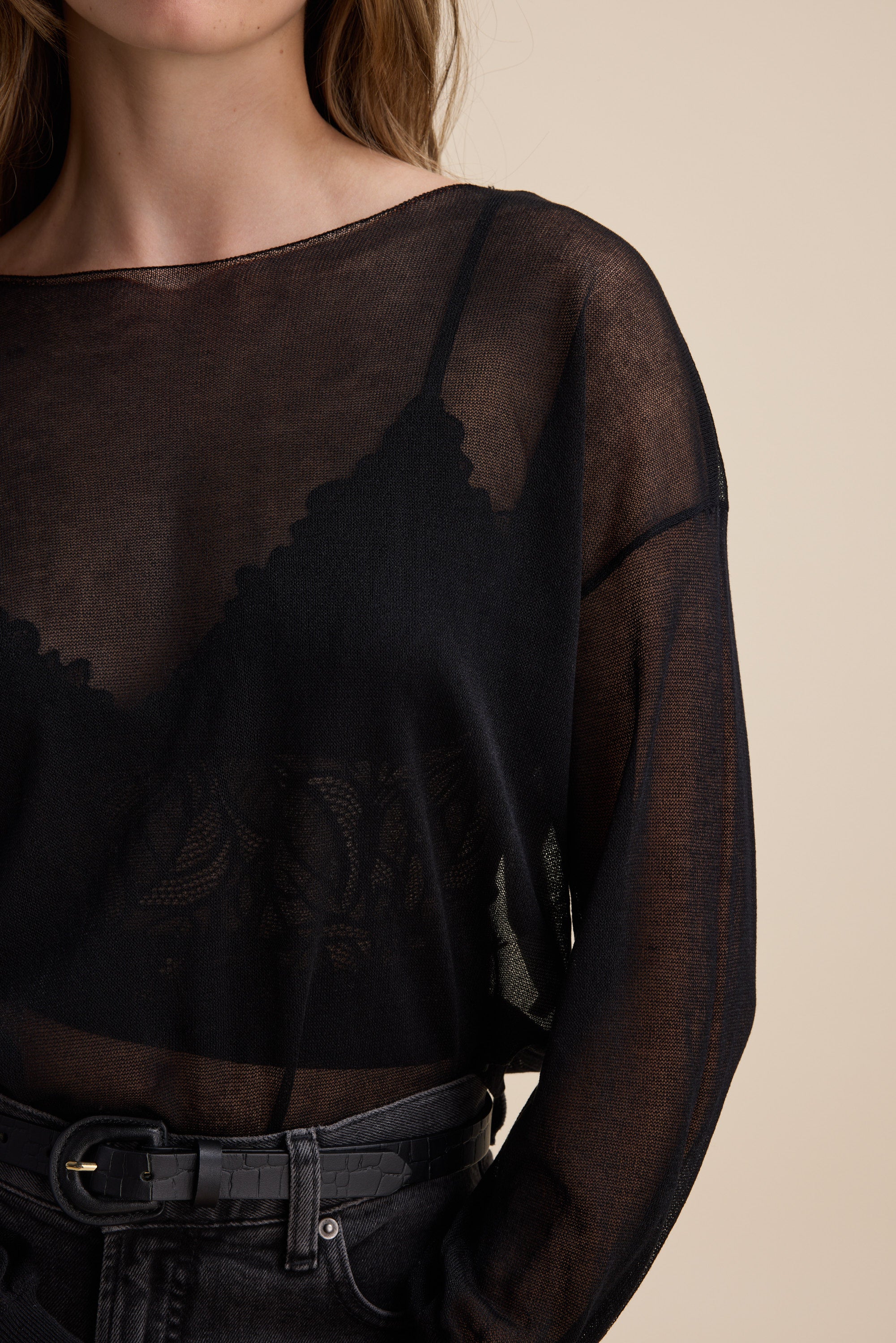 Shop Addie Sheer Knitted Top (Black) | Max