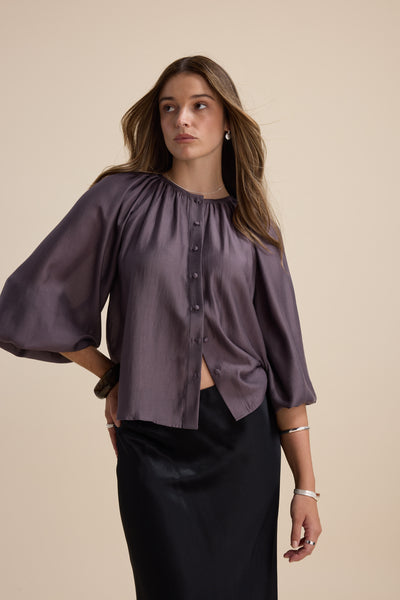 Shop Vivian Button Front Blouse (Deep Amethyst) | Max