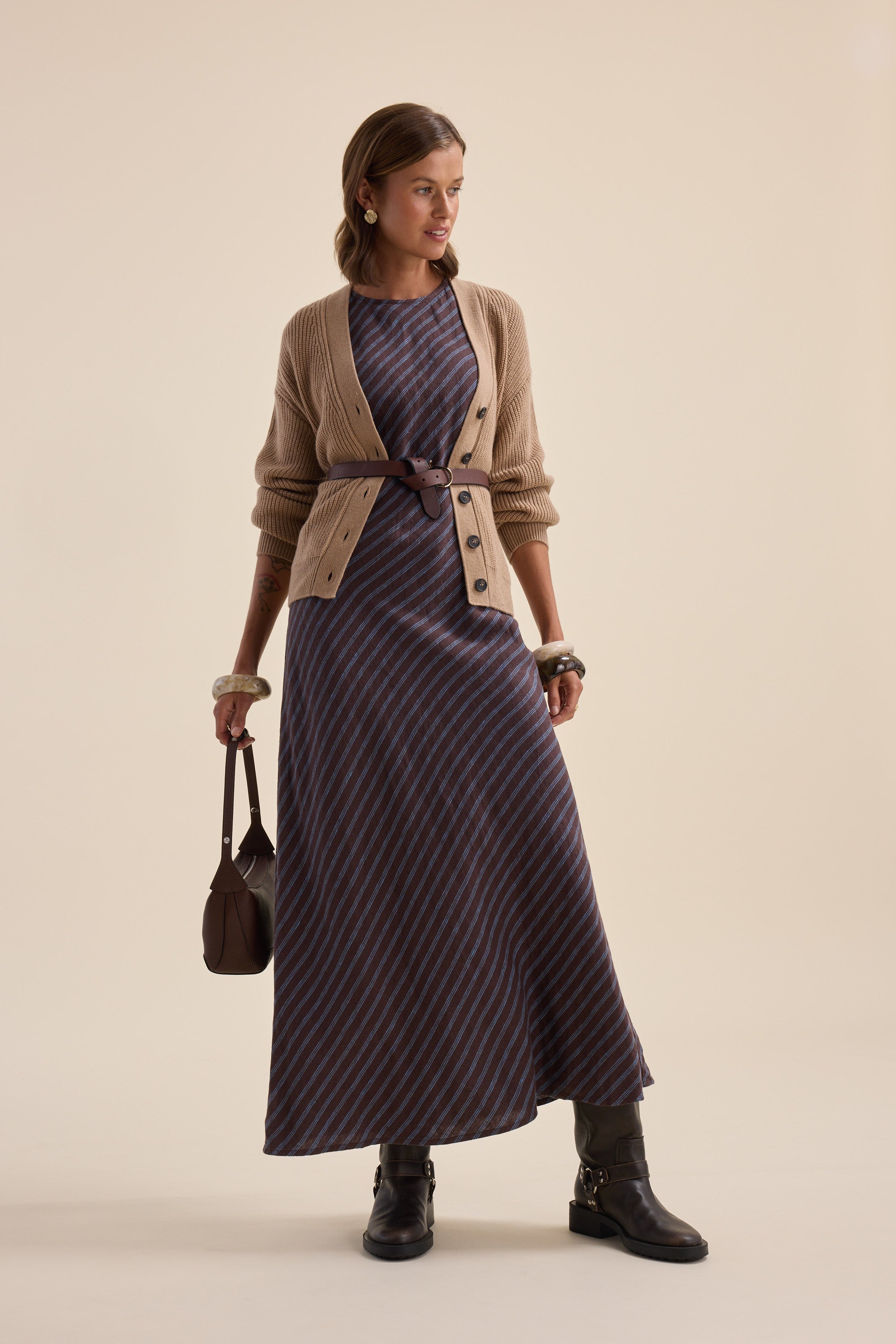 brown bias cut dress Mocha-Brown Low Back Midi Dress