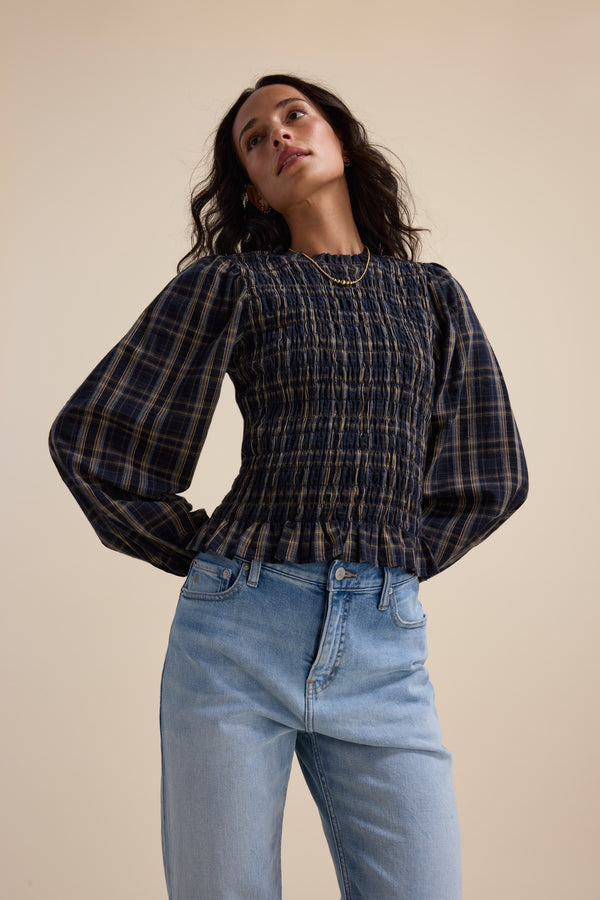 Elementary Shirred Long Sleeve Top