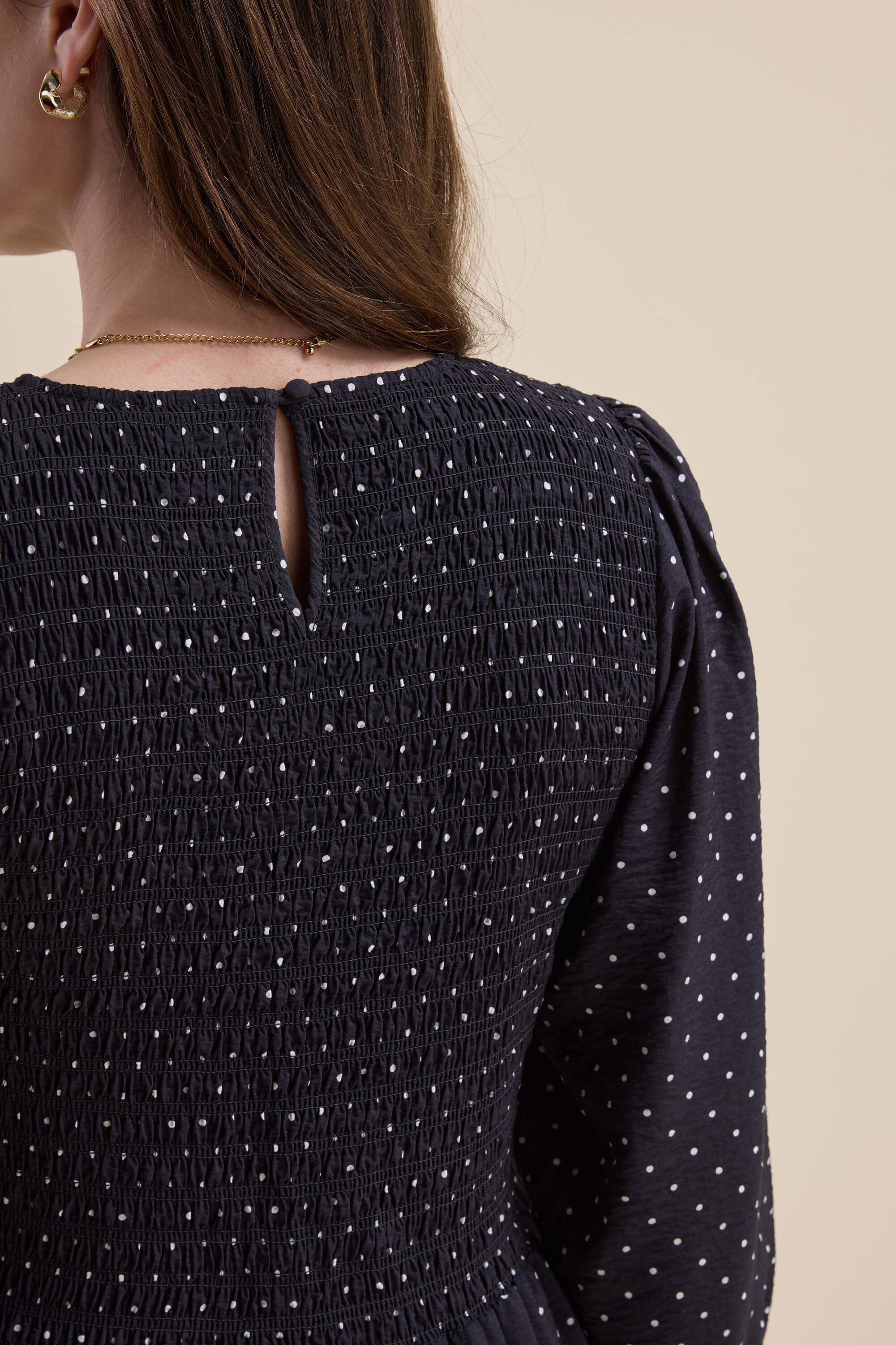 long sleeve shirred dress Shop Brooke Shirred Long Sleeve Dress (Charcoal Spot)