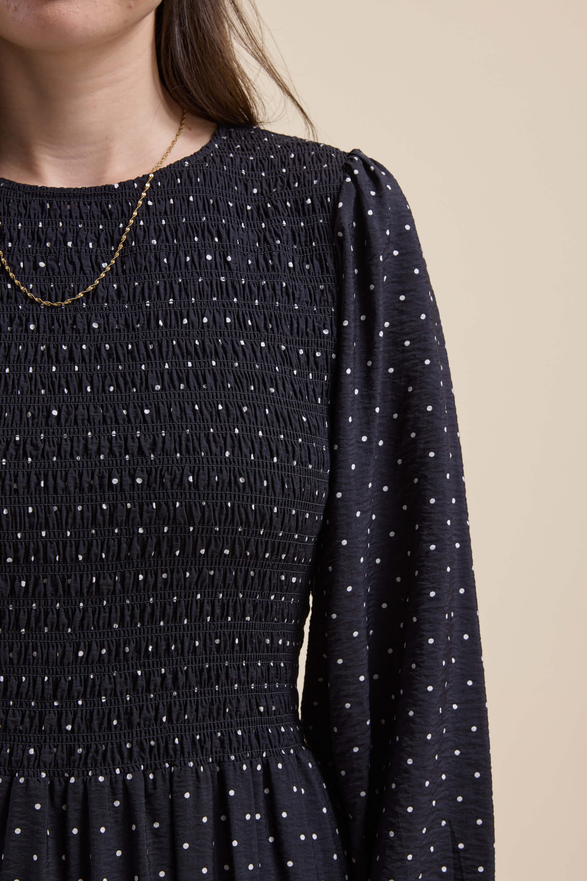 charcoal long sleeve dress Shop Brooke Shirred Long Sleeve Dress (Charcoal Spot)