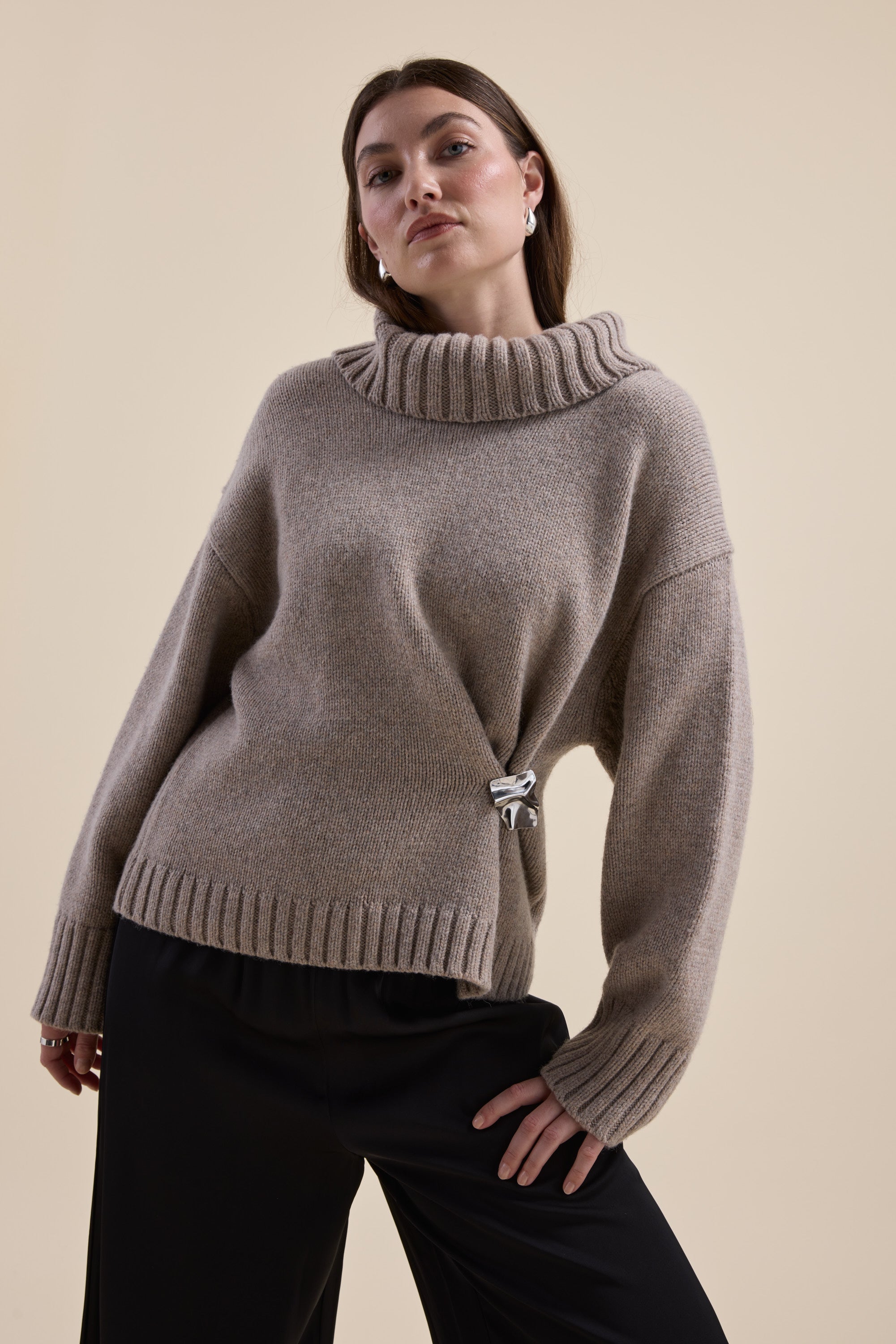 Shop Holly Wool Blend Roll Neck Sweater (Natural Marle) | Max