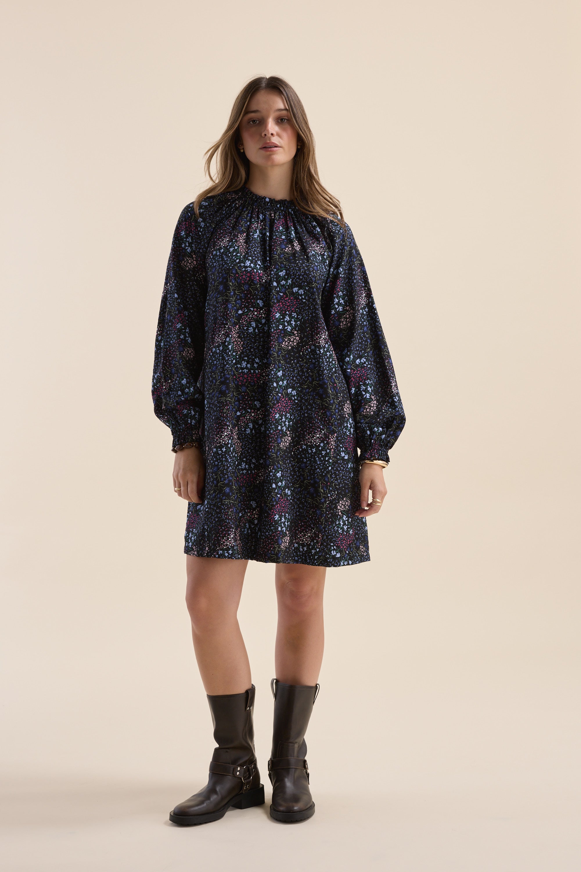 mini dress winter Shop Vera Gathered Mini Dress (Winter Cottage Floral)