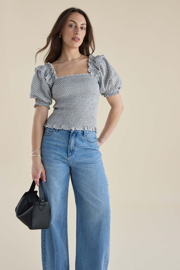 Stella Shirred Frill Sleeve Top