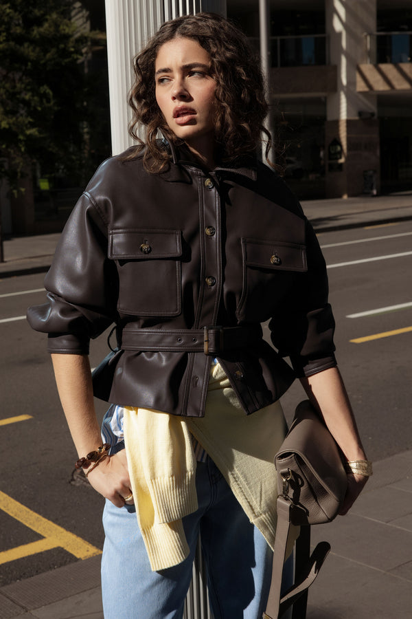 Jolie Faux Leather Belted Jacket