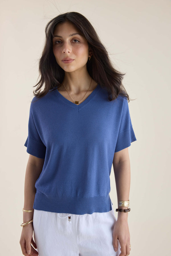 The Knit Detail V Neck Tee