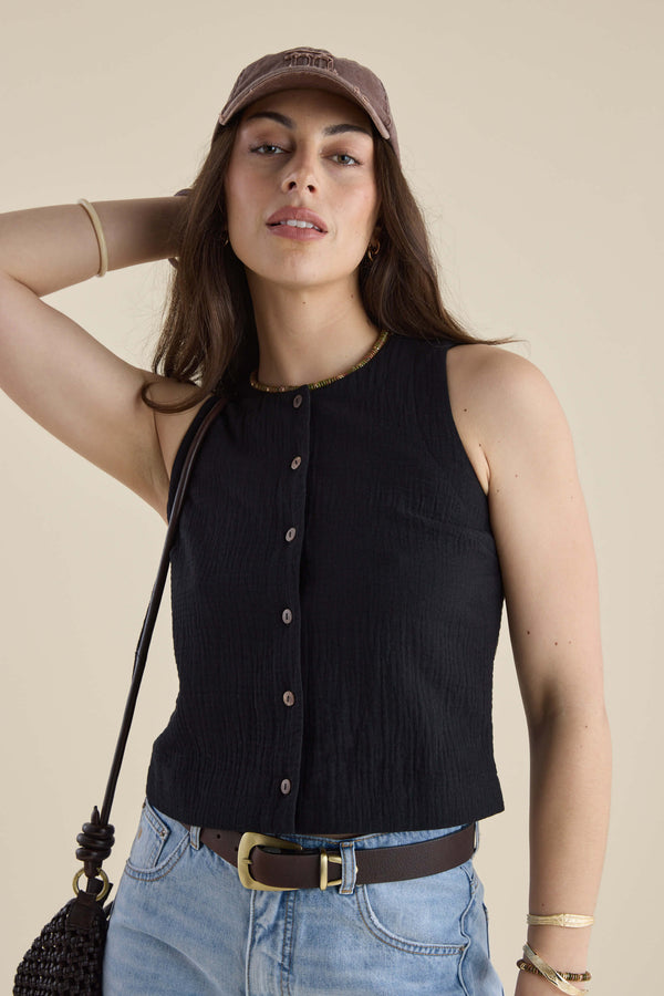 Elementary Sleeveless Button Through Top