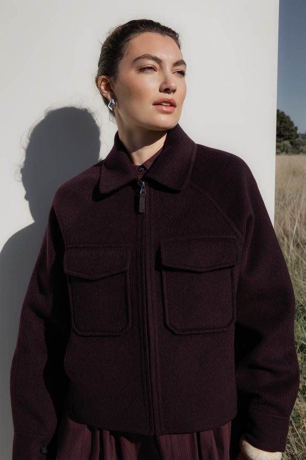 The Zip Front Wool Blend Cropped Coat