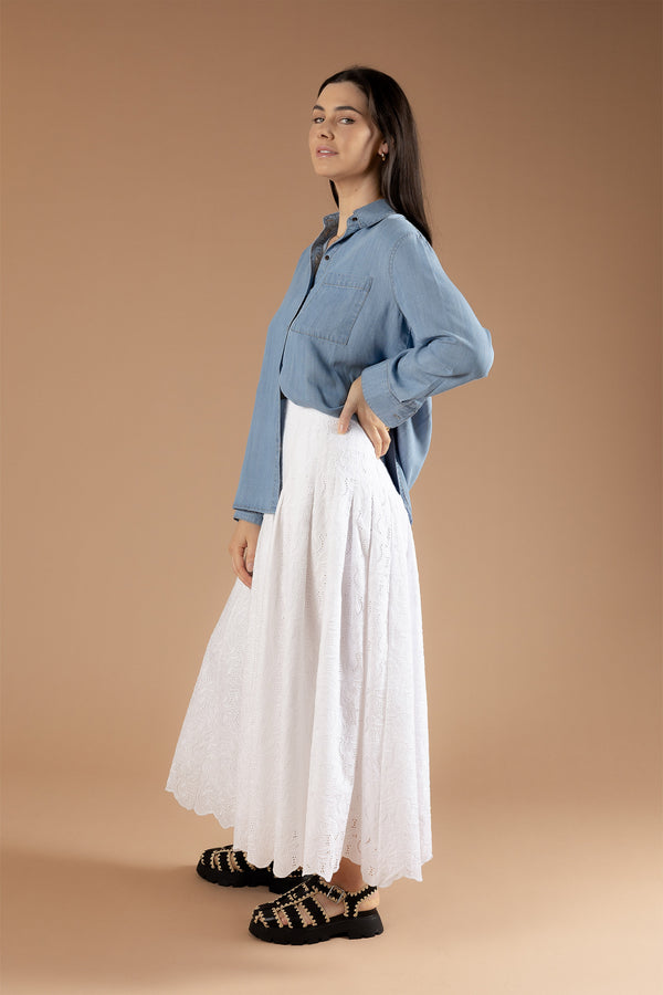 The Drop Waist Broderie Skirt