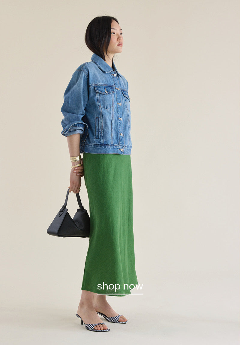 A woman wearing The Perfect Linen Slip Skirt
