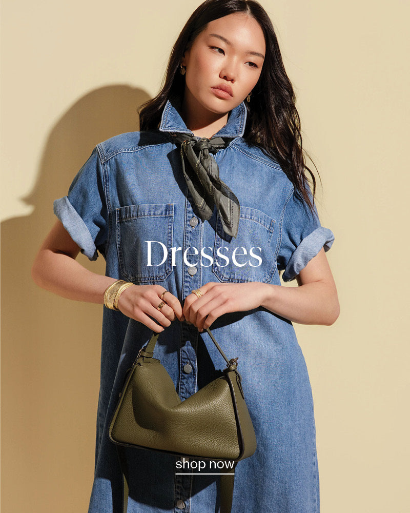 A woman modelling The Short Sleeve Denim Dress