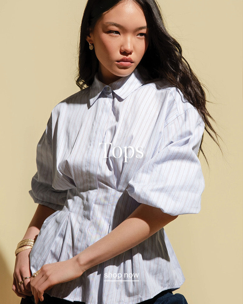 A woman modelling The Cinched Waist Shirt