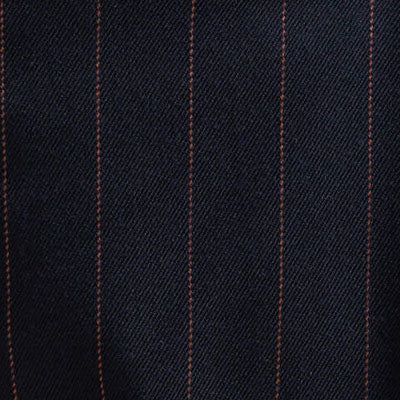 Dark NZ fabric with thin, vertical, reddish-brown pinstripes evenly spaced.