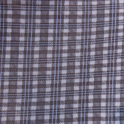 Brown NZ fabric with a white and blue plaid check pattern.