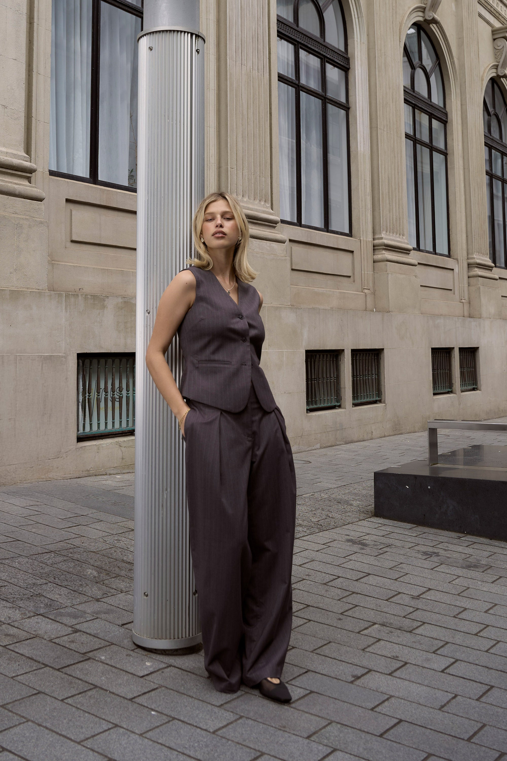 Shop The Buckle Detail Pant (Pinstripe) | Max